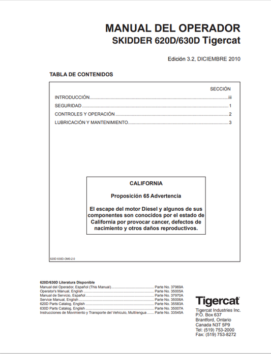 Tigercat 620D, 630D Skidder Operator Manual 37969A
