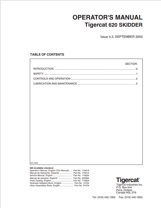 Tigercat 620 Skidder Operator Manual 11581A