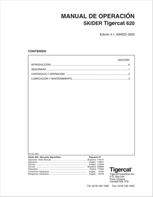 Tigercat 620 Skirt Operating Manual 17401A