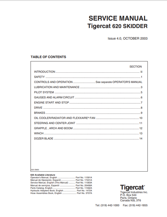 Tigercat 620 Skirt Service Manual 11583A