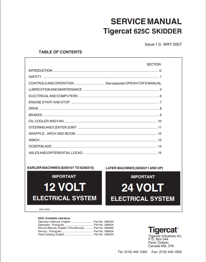 Tigercat 625C Skidder Service Manual 26648A