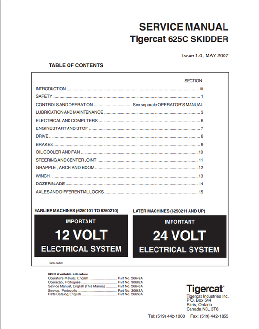 Tigercat 625C Skidder Service Manual 26648A