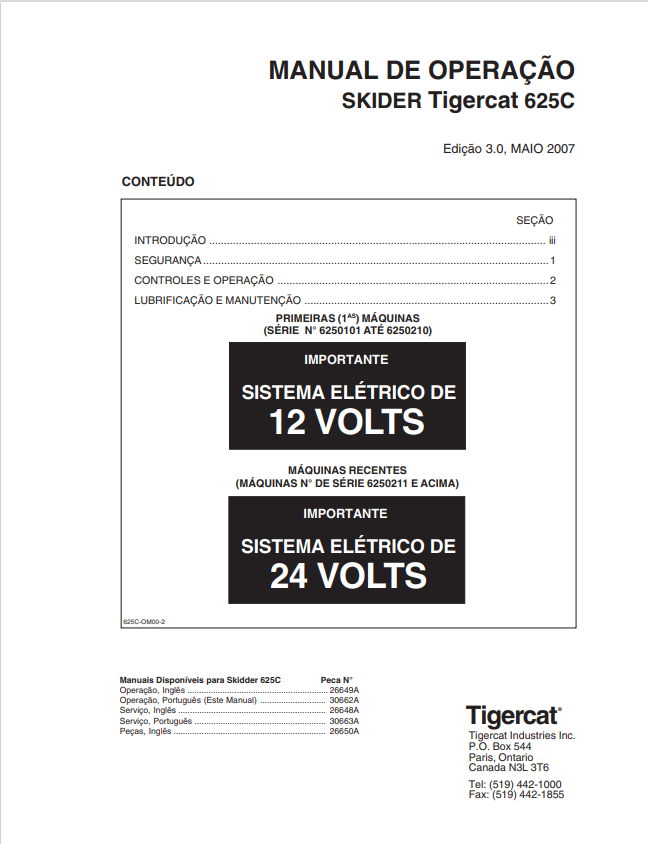 Tigercat 625C Skirt Operating Manual 30662A