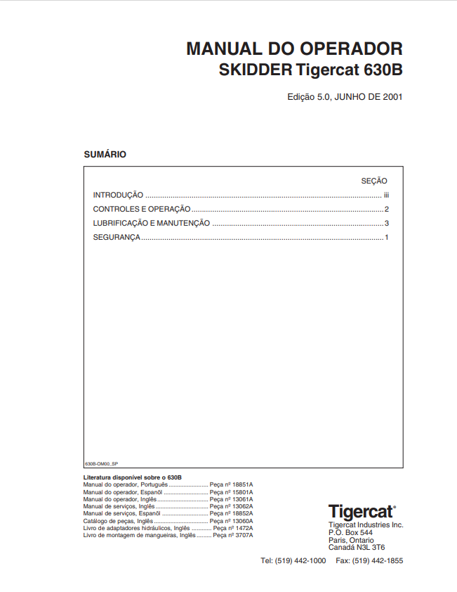 Tigercat 630B Skidder Operator Manual 18851A