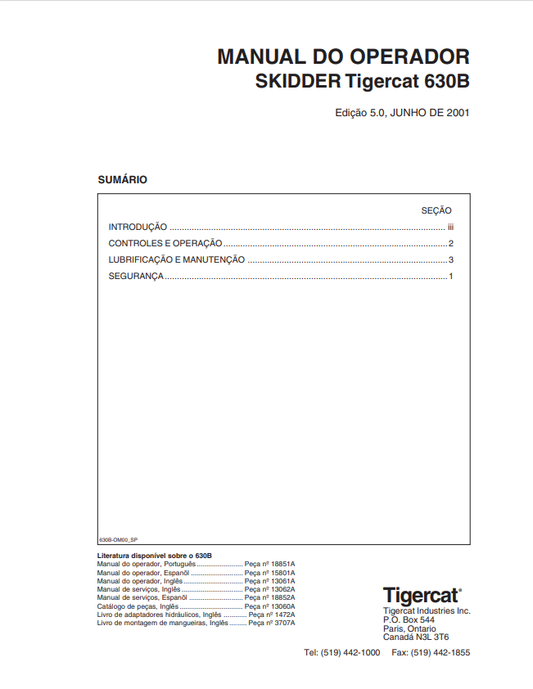 Tigercat 630B Skidder Operator Manual 18851A