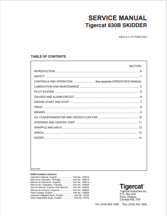Tigercat 630B Skidder Service Manual 13062A