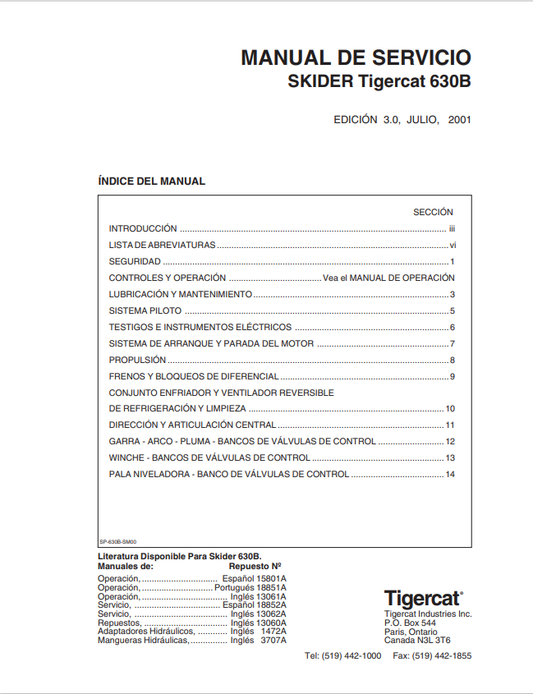 Tigercat 630B Skirt Service Manual 18852A