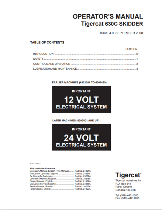 Tigercat 630C Skidder Operator Manual 21321A