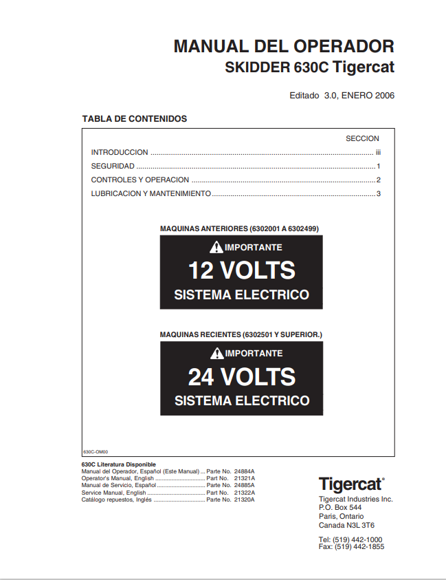 Tigercat 630C Skidder Operator Manual 24884A