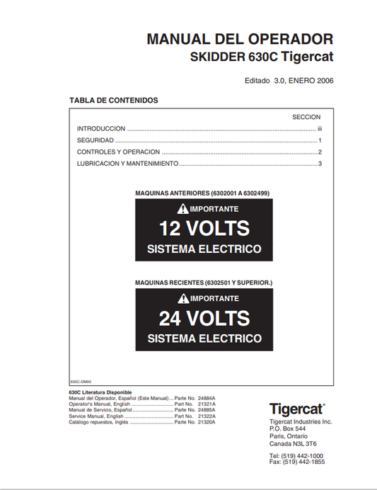 Tigercat 630C Skidder Operator Manual 24884A