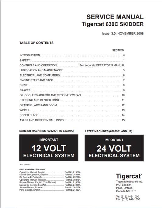 Tigercat 630C Skidder Service Manual 21322A