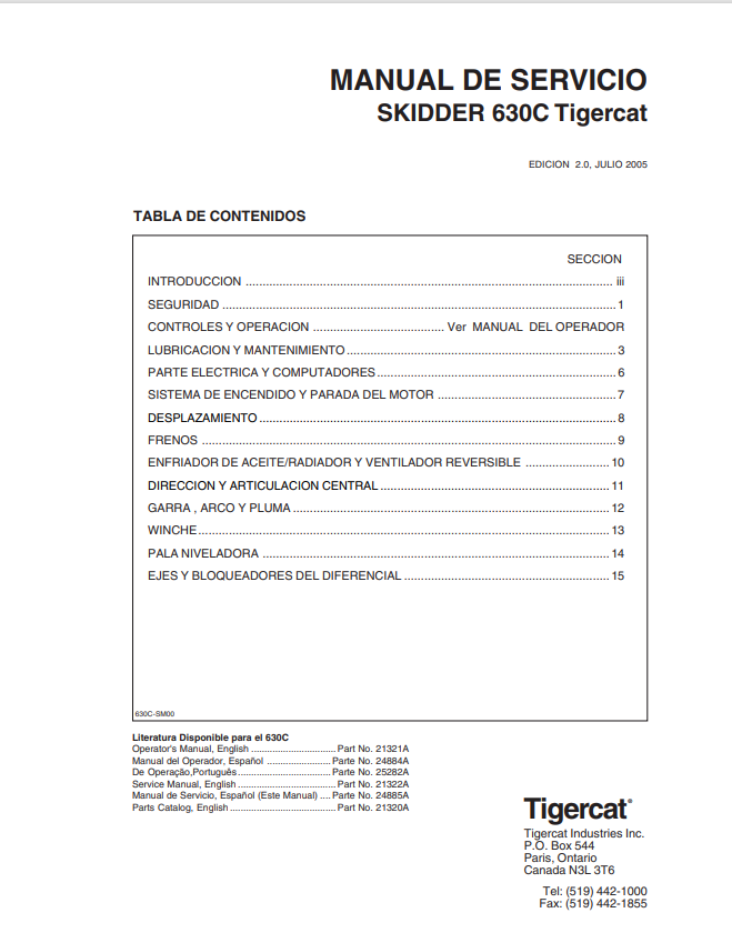 Tigercat 630C Skidder Service Manual 21322A 1