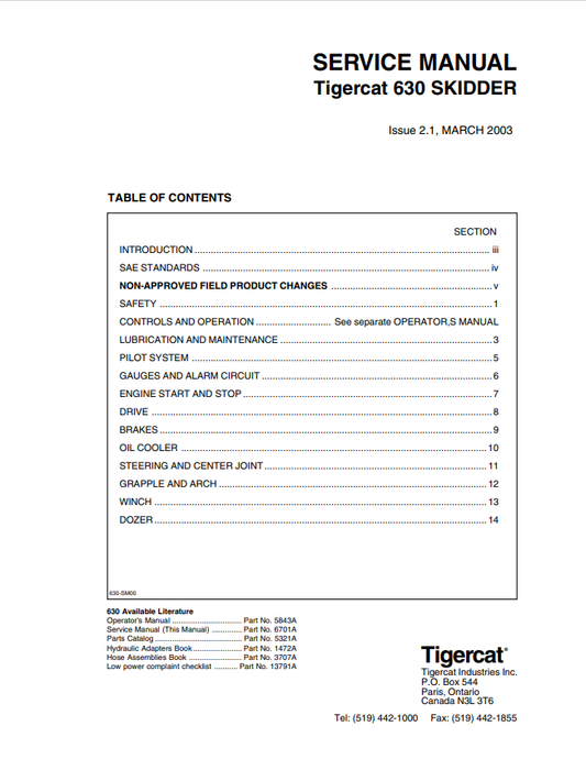 Tigercat 630 Skidder Service Manual 6701A
