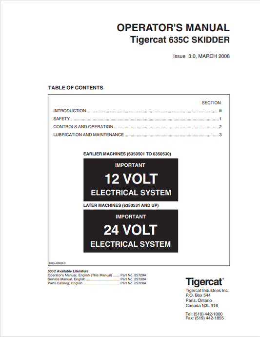 Tigercat 635C Skidder Operator Manual 25729A