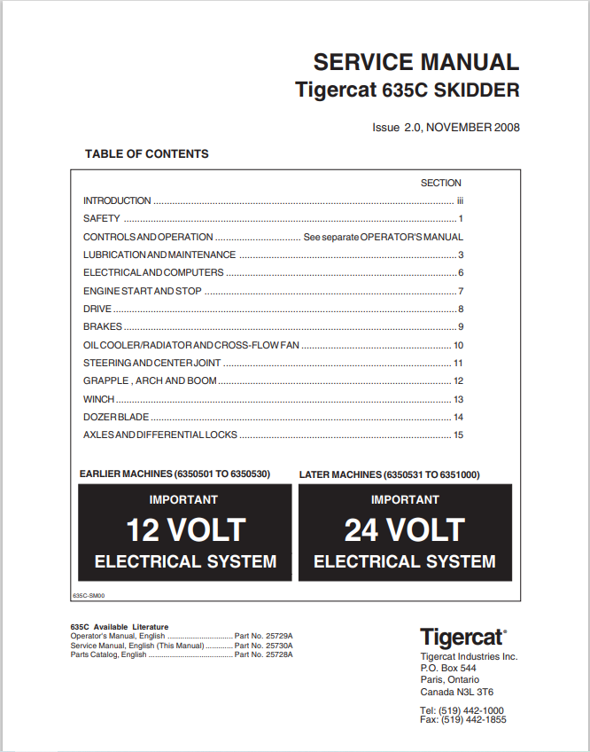 Tigercat 635C Skidder Service Manual 25730A