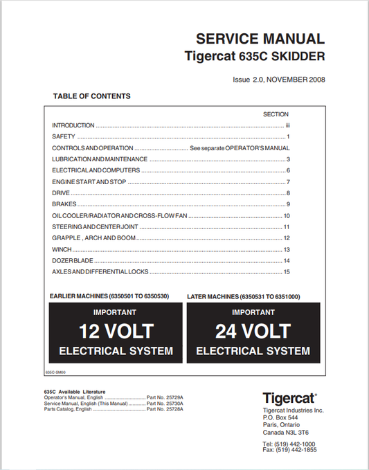 Tigercat 635C Skidder Service Manual 25730A