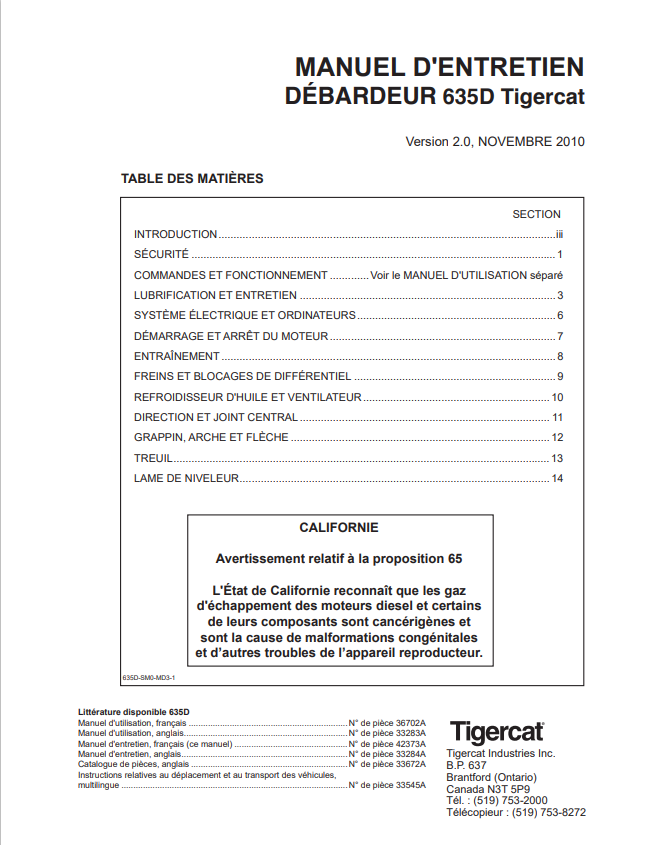 Tigercat 635D Tank Top Maintenance Manual 42373A