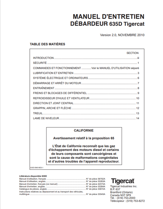 Tigercat 635D Tank Top Maintenance Manual 42373A