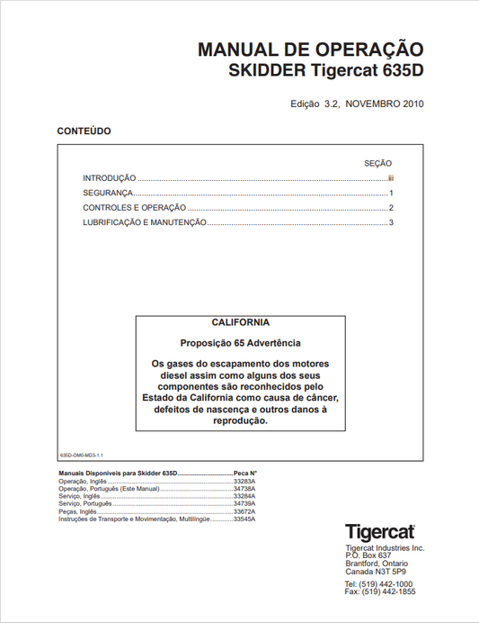 Tigercat 635D Skidder Operating Manual 33283A