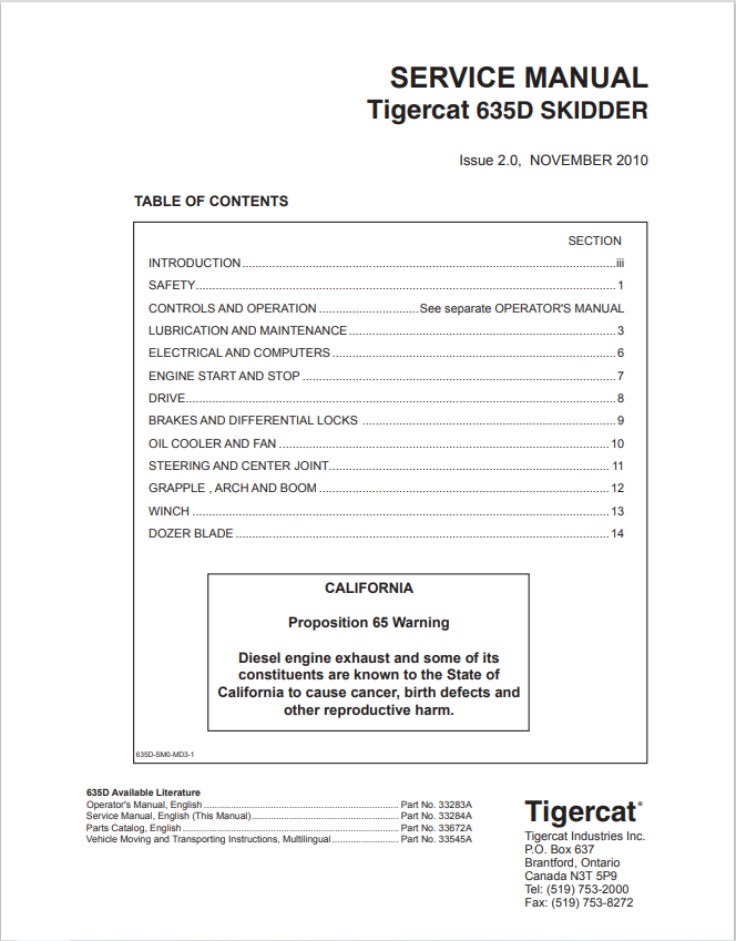 Tigercat 635D Skidder Service Manual 33284A