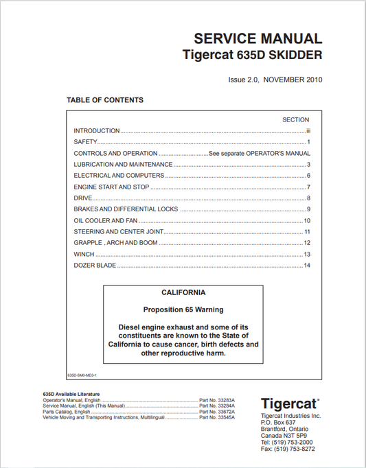 Tigercat 635D Skidder Service Manual 33284A