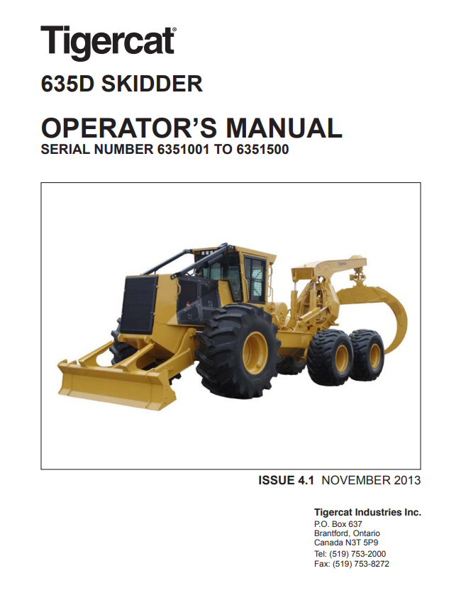 Tigercat 635D Skidder Operator Manual 33283A