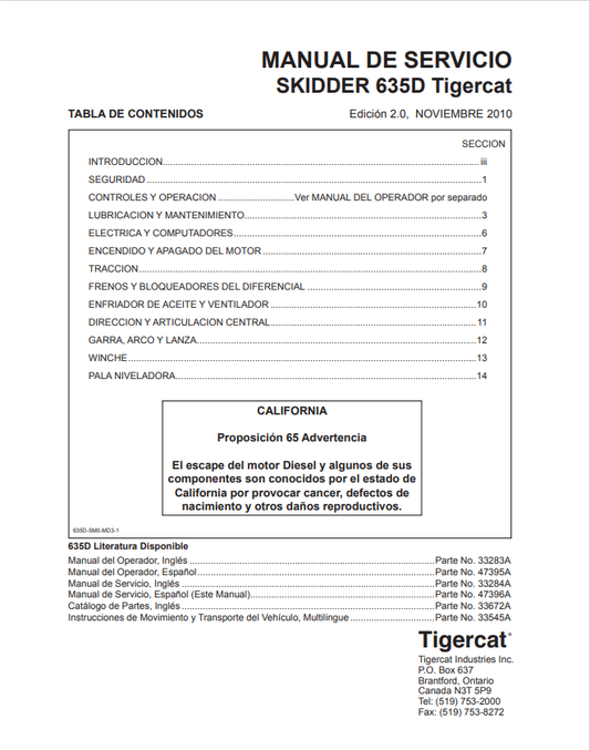 Tigercat 635D Skidder Service Manual 33283A