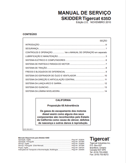 Tigercat 635D Skidder Service Manual 33284A 1