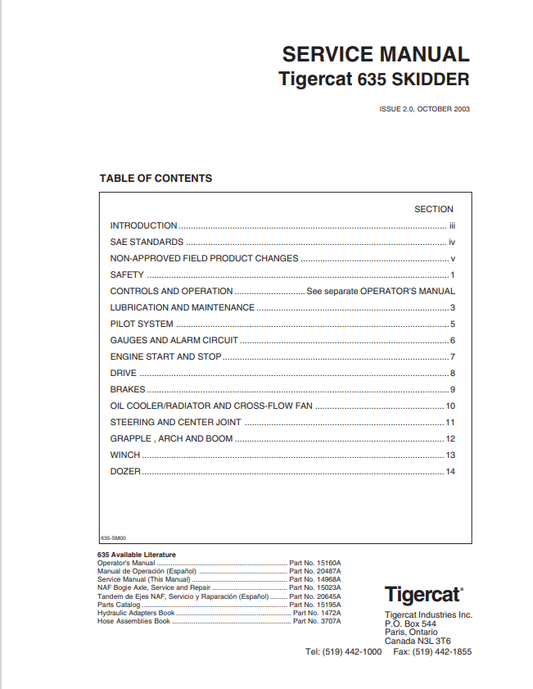 Tigercat 635 Skidder Service Manual 14968A