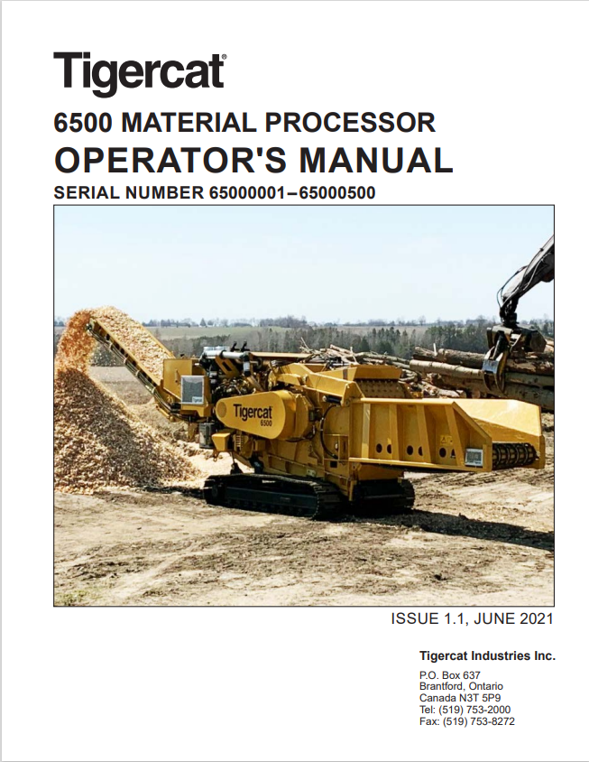 Tigercat 6500 Material Processor Operator Manual 62036AENG