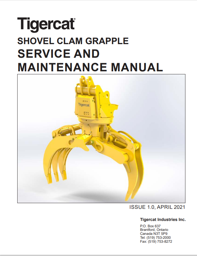 Tigercat 65157A Shovel Clam Grapple Service And Maintenance Manual 65157ANG