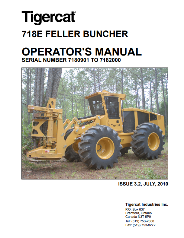 Tigercat 718E Feller Buncher Operator Manual 30850A