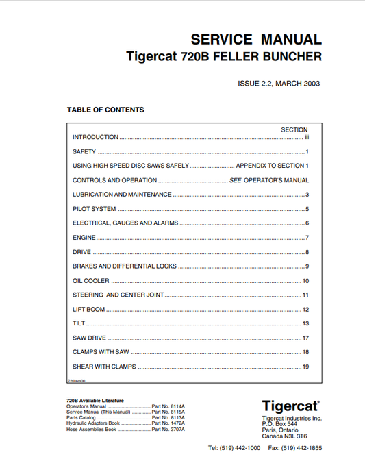 Tigercat 720B Feller Buncher Operator Manual 8115A

