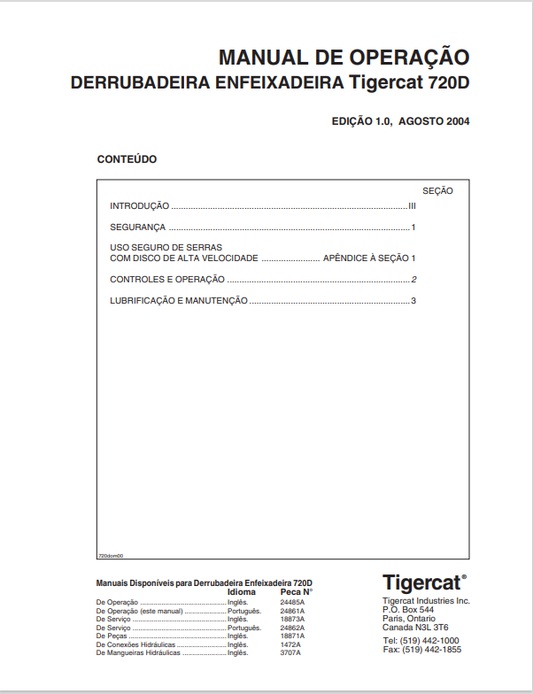 Tigercat 720D Falling Down Feixadeira Operating Manual 24485A