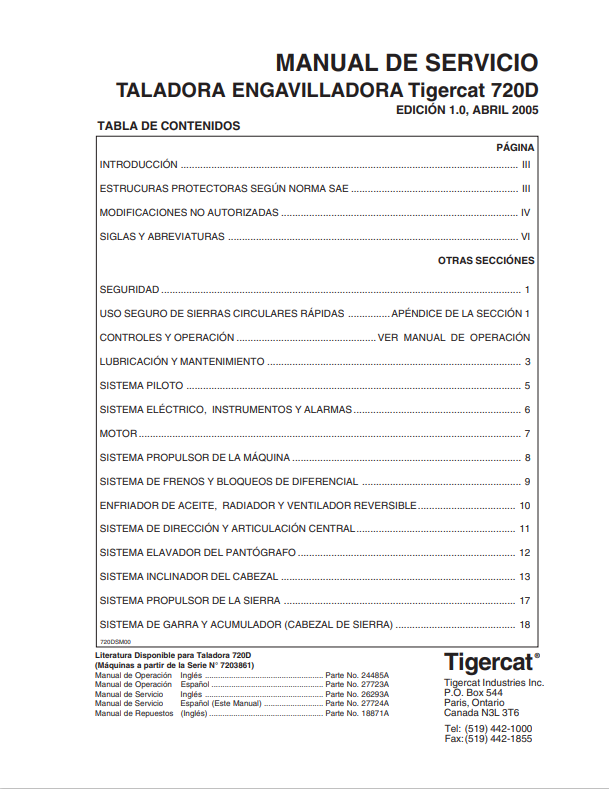 Tigercat 720D Feller Buncher Service Manual 26293A