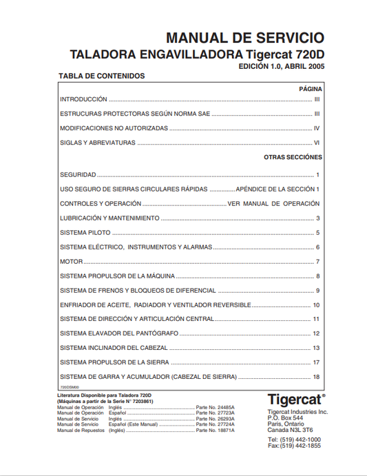 Tigercat 720D Feller Buncher Service Manual 26293A