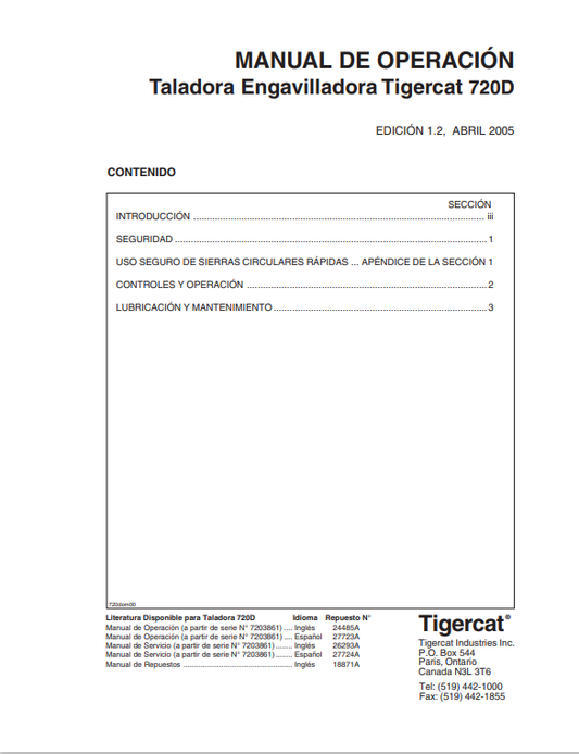 Tigercat 720D Logging Machine Binding Machine Operating Manual 27723A