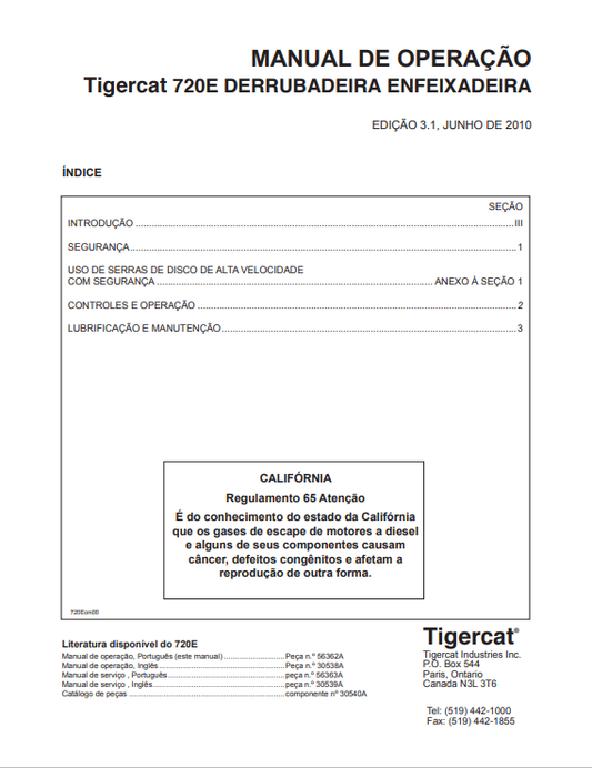 Tigercat 720E Falling Down Feixadeira Operating Manual 56362A