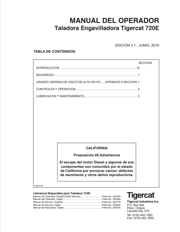 Tigercat 720E Logging Machine Binding Machine Operator Manual 42276A