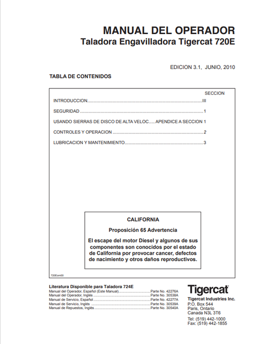 Tigercat 720E Logging Machine Binding Machine Operator Manual 42276A