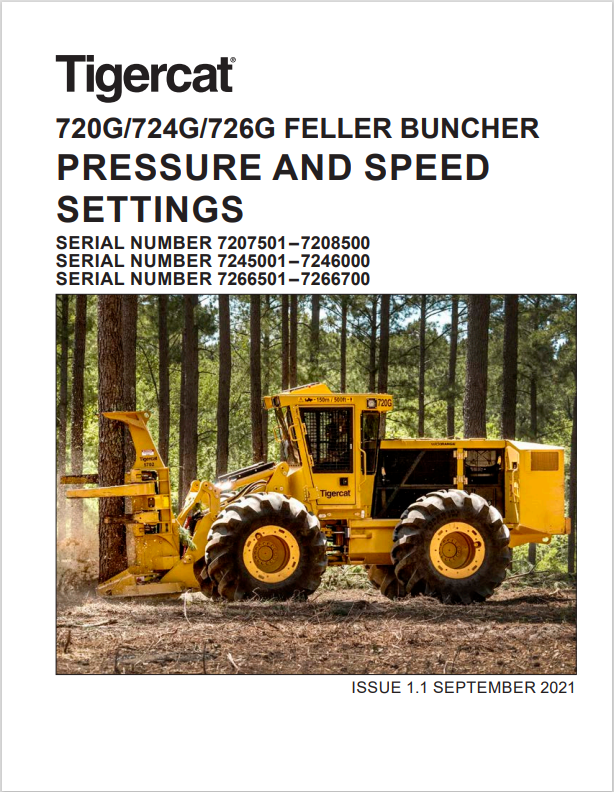 Tigercat 720g, 724g, 726g Feller Buncher Pressure And Speed Settings Manual