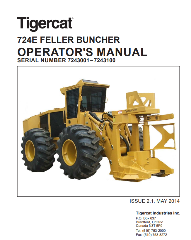 Tigercat 724E Feller Buncher Operator Manual 42792AENG