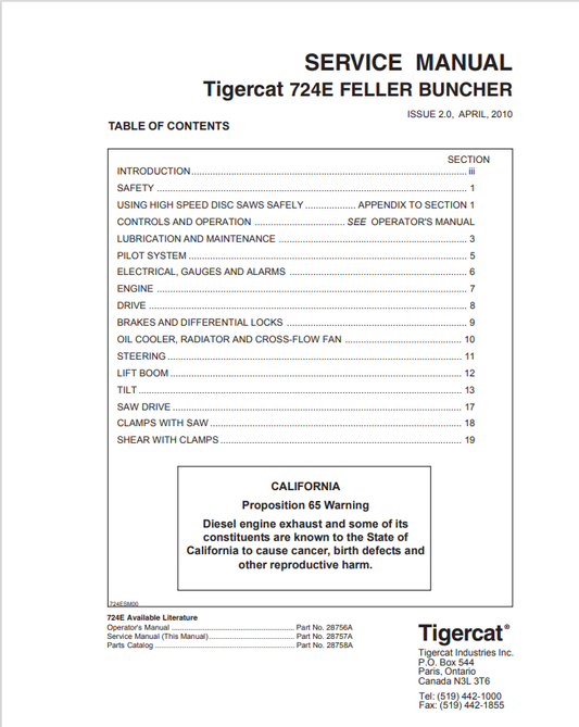 Tigercat 724E Feller Buncher Service Manual 28757A