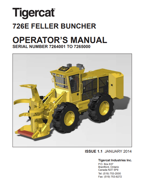 Tigercat 726E Feller Buncher Operator Manual 42525AENG