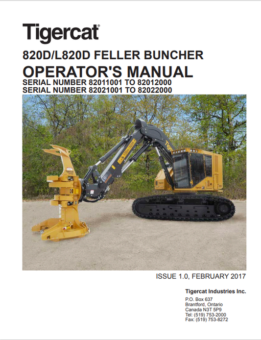 Tigercat 820D, L820D Feller Buncher Operator Manual 50669AENG