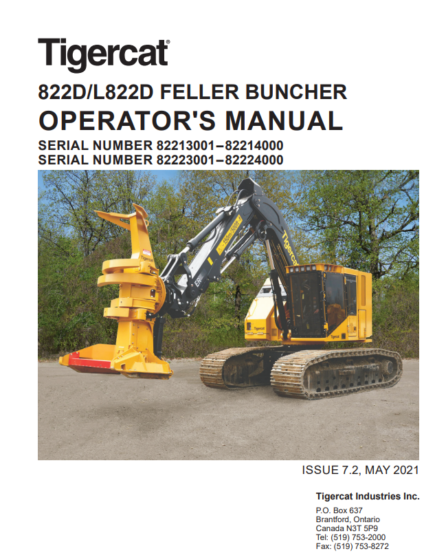 Tigercat 822D, L822D Feller Buncher Operator manual 44830AENG