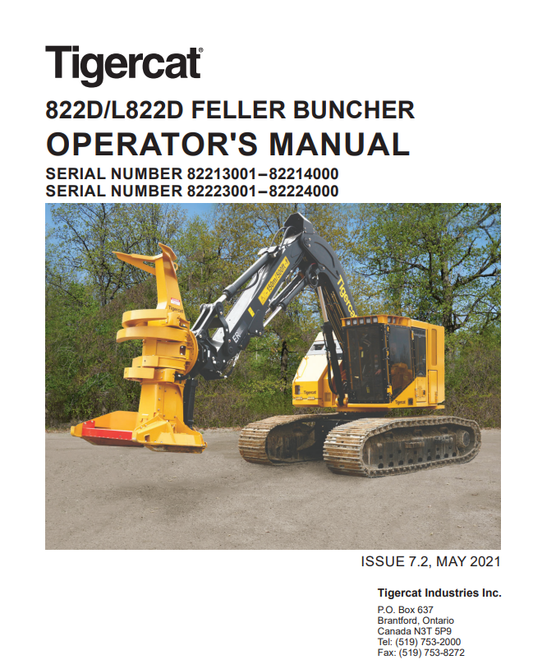 Tigercat 822D, L822D Feller Buncher Operator manual 44830AENG