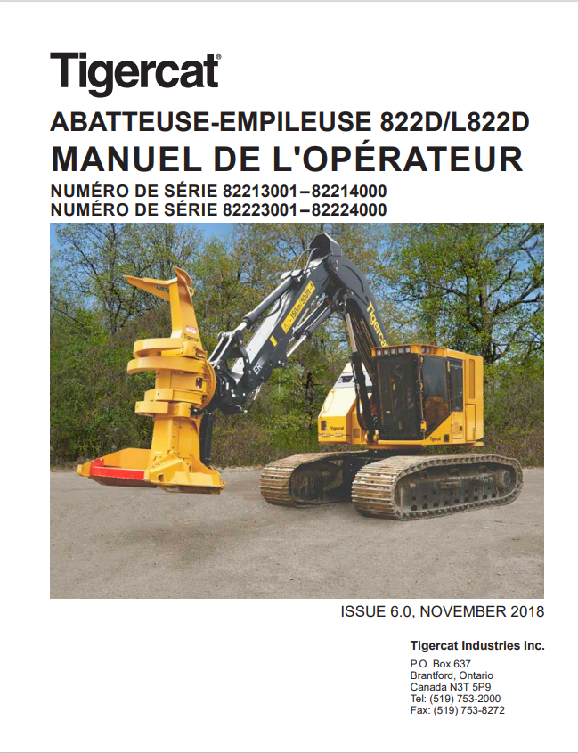 Tigercat 822D, L822D Felling And Stacking Machine Operator Manual 44830AENG