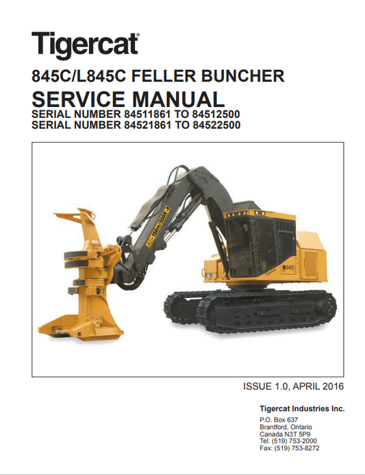 Tigercat 845C, L845C Feller Buncher Service Manual 31380AENG