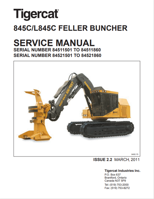 Tigercat 845C, L845C Feller Buncher Service Manual 31380AENG 1